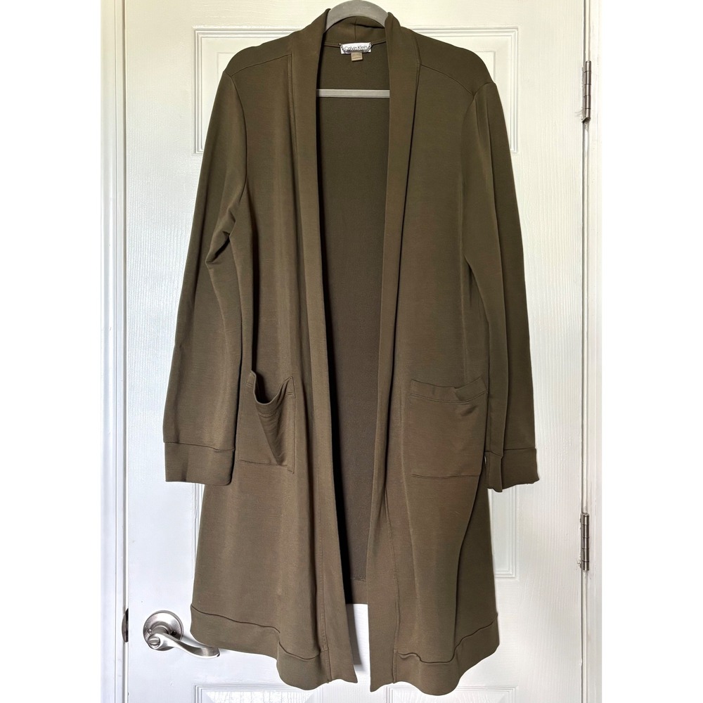 Calvin Klein Womens Olive Green Open Front Longline Cardigan Sweater XL